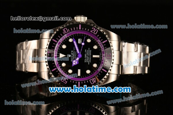 Rolex Sea-Dweller Deepsea Asia 2813 Automatic Steel Case/Strap with Black Dial and Purple Diver Index - Click Image to Close